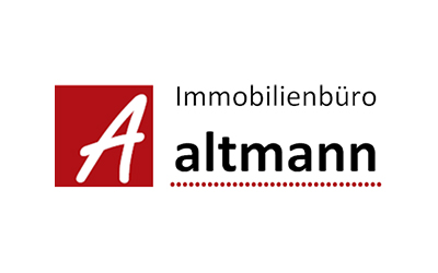 Logo des Immobilienbüros Altmann mit einem roten Quadrat, in dem sich links ein weißes „A“ und rechts der Schriftzug „Immobilienbüro Altmann“ befindet.